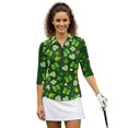 thumbnail image 1 of HUIACONG Rabbit with Clovers Womens 3/4 Sleeve Golf Shirts Quarter Zip Polyester Spandex with Comfortable Women's Golf Polo Shirts for Sports Enthusiasts, 1 of 10