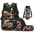 thumbnail image 1 of HUIACONG Rainbow Dinosaur Monster Truck Backpack for Boys Girls, Colorful Dinosaur Print School Bag 4PCS Pack with Lunch Box, Pencil Case and Water Bottle Sleeve for Elementary Kids, 1 of 7
