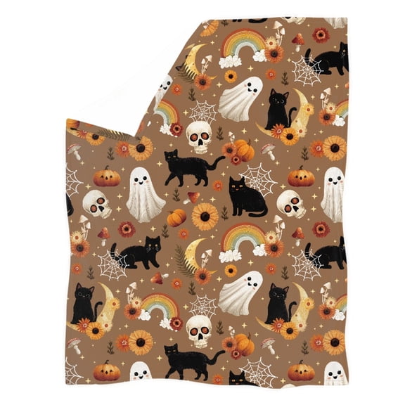 HUIACONG Rainbow Ghost Pattern Design Coral Fleece Throw Blanket, Soft Coral Fleece Blanket Super Soft Non-Fading Durable Coral Fleece Sofa Blanket for Office