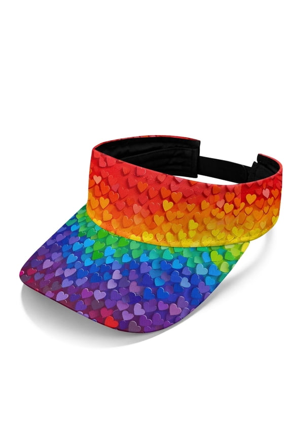 Rainbow Gradient Hearts Sun Visor Cap with Polyester Fabric, Adjustable Back Strap Sports Visor Hat for Golf and Pool Outdoor Activities