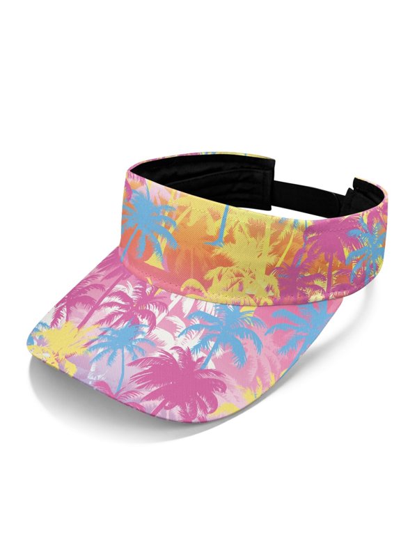 Rainbow Palm Jungle Sun Visor Hat for Women, Polyester Fabric Breathable Open Top Sun Visor Cap for Beach Outdoor Adventures Running