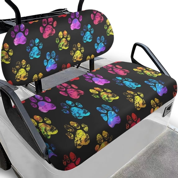 HUIACONG Rainbow Paw Print Golf Cart Seat Covers Washable for EZGO Club Car Seats, Interior Protection Soft Golf Cart Seat Covers 2 Piece Machine Washable