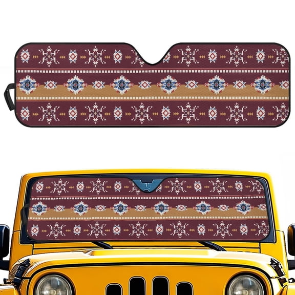 HUIACONG Red Aztec Windshield Sun Shade, Cute Cats Car Sunshade for Rubicon Sahara TJ JK JKU 2 & 4 Door-Blocks UV Rays Sun Visor Shield,Front Window Sun Shade Keeps Vehicle Cool