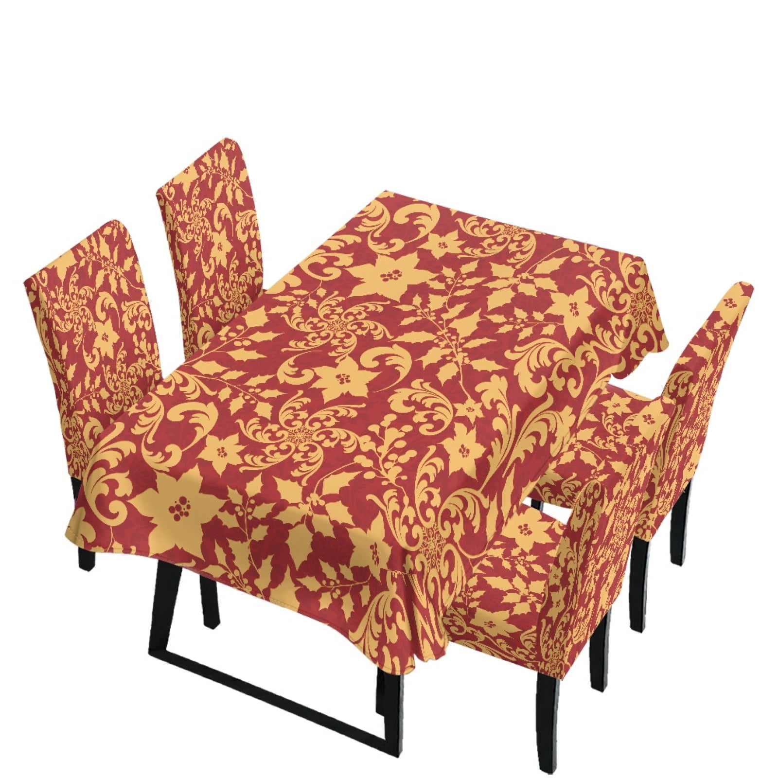 Red Dining Set HUIACONG Red Gold Poinsettia Damask Print Tablecloth and Chair ...