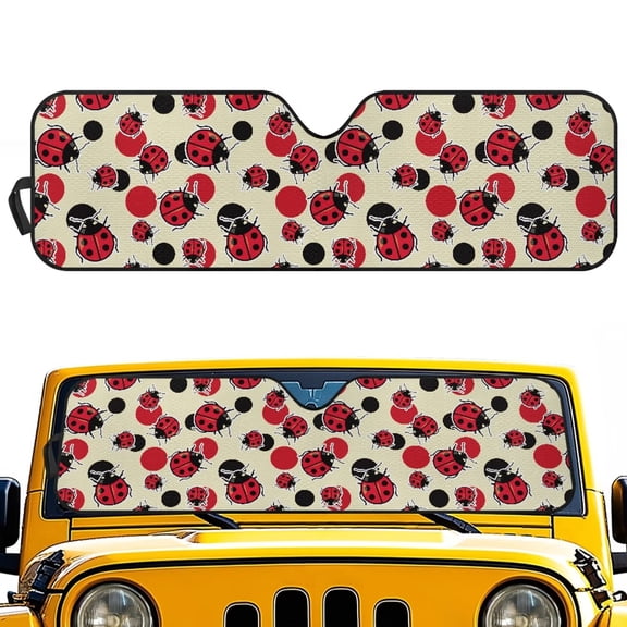 HUIACONG Red Ladybugs Sunshade Sun Shade Windshield Heat Shield Sun Visor Mat Compatible with Jeep Wrangler Rubicon Sahara TJ JK JKU 2 Door & 4 Door