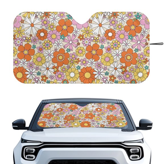 HUIACONG Retro Floral Print Blocks 99% UV Rays Foldable Sunshade Reflective Blocks Heat UV Reflective Car Windshield Sun Shade for Sedan Most Vehicles