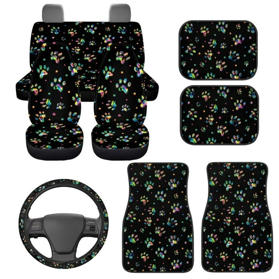 HUIACONG Retro Mushroom Automotive Floor Mats with Vehicle Steering Wheel Cover Anti-Slip Pad Driver Seat, Passenger Seat and Rear Car Seat Covers Removable Universal Car Accessories Decoration