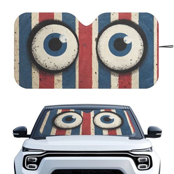 HUIACONG Retro Striped Eyes Reflective Sunshade Block Heat Heat Resistant Foldable Sunshade for Car Windshield Trucks Universal