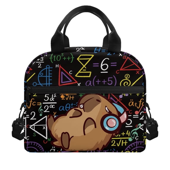 HUIACONG Reusable Lunch Bag for Hiking, Aluminum Film Adjustable Strap Thermal Tote, Capybara Math Print, Built to Last Durable Insulated Lunch Tote for Picnic