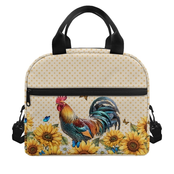 HUIACONG Rooster and Sunflower Pattern Lunch Bag, Aluminum Film Practical Washable Insulated Lunch Bag for Kids