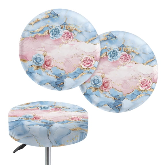 HUIACONG Rose Marble Texture Pattern Easy to Install Circle Stool Slipcover, Washable Polyester Stool Covers for Kitchen Bar