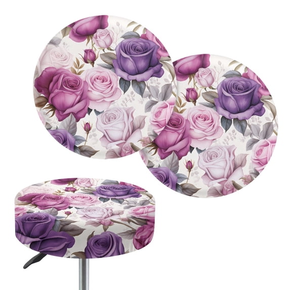 HUIACONG Rose Pattern Polyester Padded Bar Stool Covers with Waterproof, Circle Stretchable Stool Cushion Covers for Home