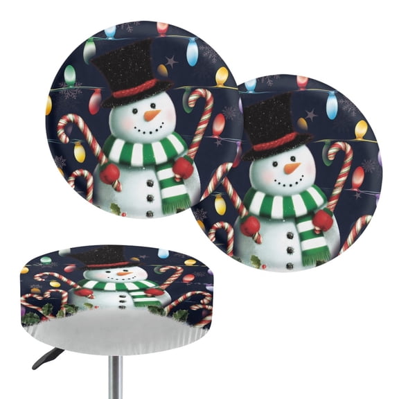 HUIACONG Round Round Stool Seat Cover, Snowman Colorful Lanterns Candy Canes Polyester Anti Dirty Stretch Bar Stool Saddle Padded Seat Covers for office Home