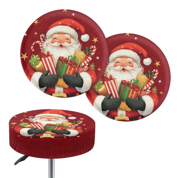 HUIACONG Santa Claus Gift Design Bar Stool Covers, Waterproof Stool Cushion Slipcovers Circle Polyester Waterproof Slipcover for Kitchen