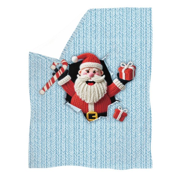 HUIACONG Santa Claus Motif Coral Fleece Throw Blanket, Silky Touch Coral Fleece Blanket Soft Skin Friendly Non-Fading Plush Blanket for Picnic Daily Use Home