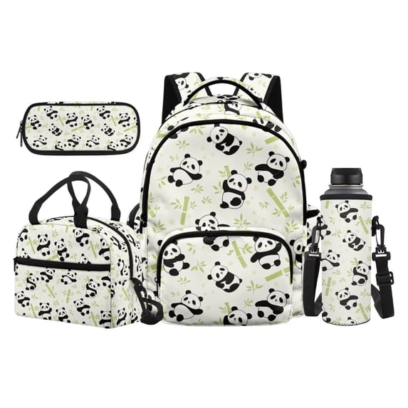 HUIACONG School Backpack for Kids Bamboo Panda Print 17 Inch 4-Piece Backpack Set, Easy Clean Interior, for Middle School Students