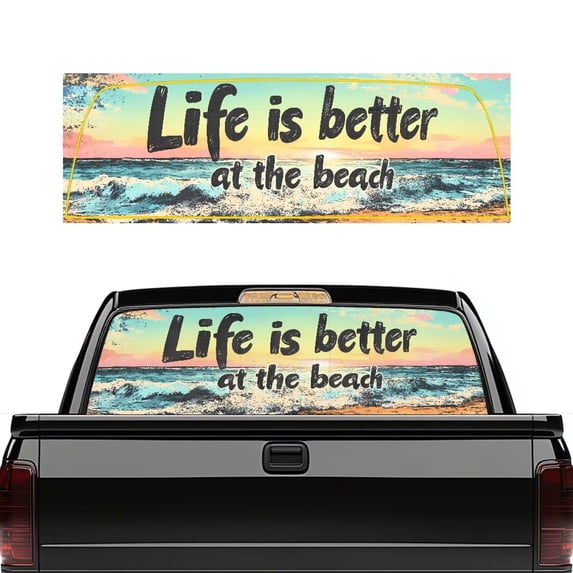 HUIACONG Sea Beach Rear Window Decals Trucks Back Window Decal Full Windows Coverage Perforated Window Film Decal Easy to install Sticker for Truck Back Windows 66 x 22 inch