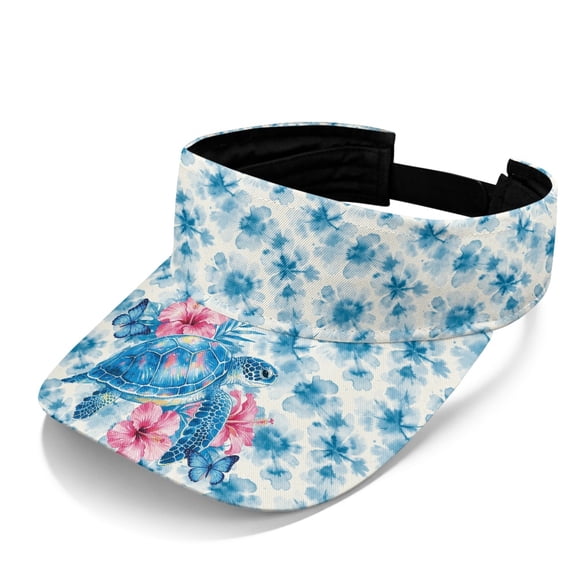 HUIACONG Sea Turtle Flowers Sun Visor Hat, Lightweight Empty Top Cap Polyester Fabric Breathable Empty Top Design Sports Visor Hat for Fishing