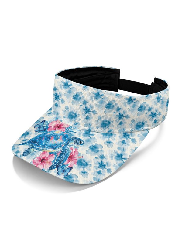 Sea Turtle Flowers Sun Visor Hat, Lightweight Empty Top Cap Polyester Fabric Breathable Empty Top Design Sports Visor Hat for Fishing
