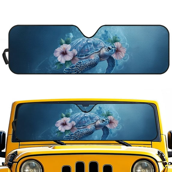 HUIACONG Sea Turtle Windshield Sun Shade for Jeep Wrangler TJ JK JKU JL JLU ,Aluminum Foil Film Car Winshied Sunshade,Effectively Blocking Heat and UV Rays