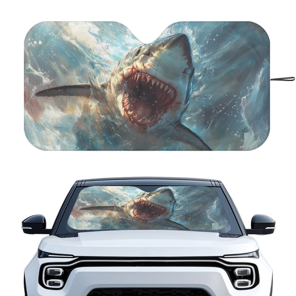 HUIACONG Shark Attack Print Foldable Funny Sun Visor for Car Windshield Cover for SUV Vehicle Windshield Sun Visor Heat Shield