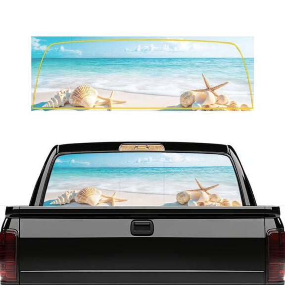 HUIACONG Shell Sea Back Window Decal Rear Window Decals Trucks Easy to Install Pickup Truck Back Window Graphic Full Windows Coverage Suitable for Most Pickup Trucks