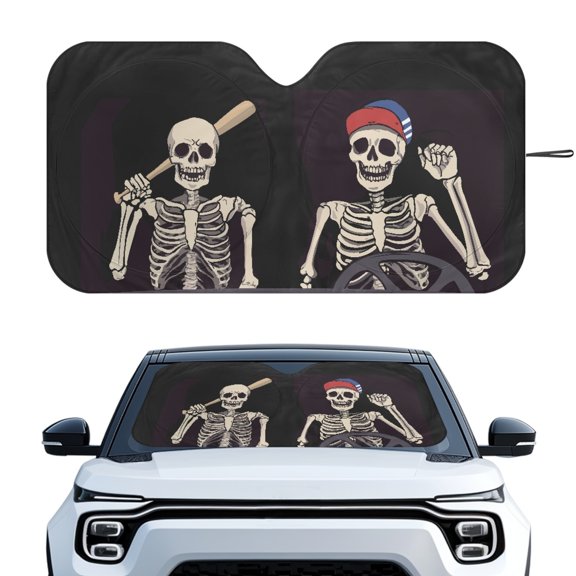HUIACONG Skeleton Crew Design Windshield Sun Shade Easy Storage for Universal Various Models, Foldable UV Block Cover Car Sunscreen UV Rays