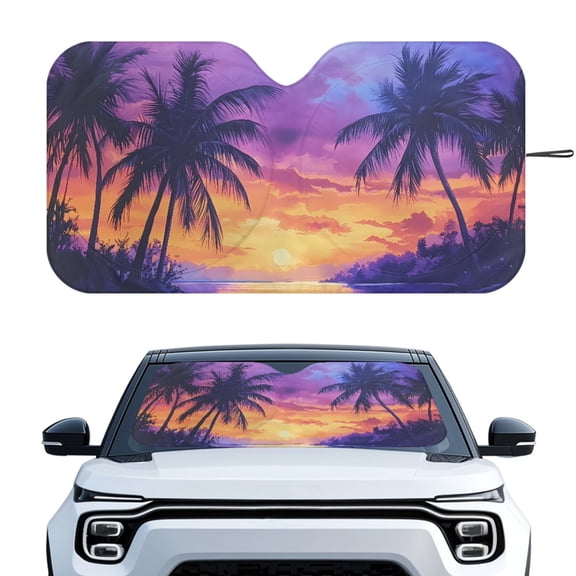 HUIACONG Sky Palm Tree Foldable Sunshade Car Windshield Sun Shade, Protector Easy Storage UV Protect Auto Car Jumbo Sunshade Foldable Windshield Sun Shade Visor for Universal Trucks Hatchbacks