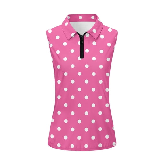 HUIACONG Sleeveless Golf Tennis Shirt with Pink Polka Dot Pattern, Workout Tank Tops Made with Polyester Fabric for Indoor and Outdoor Activities