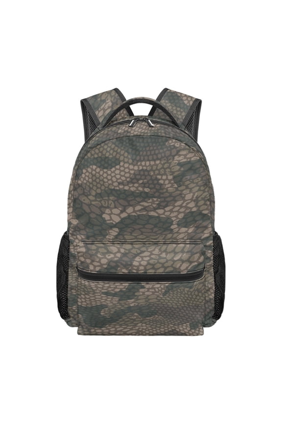 Snake Camo Waterproof School Backpack for Camping Travel, Water Resistant Adjustable Straps School Bag Mesh Side Pockets