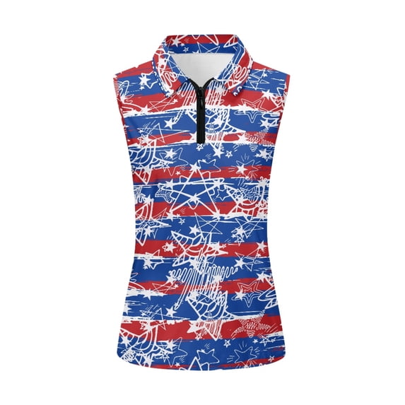HUIACONG Star Stripe Sleeveless Golf Shirt, Soft Golf Sleeveless Tank for Hiking Sport, Breathable Stretchy Womens Golf Shirt