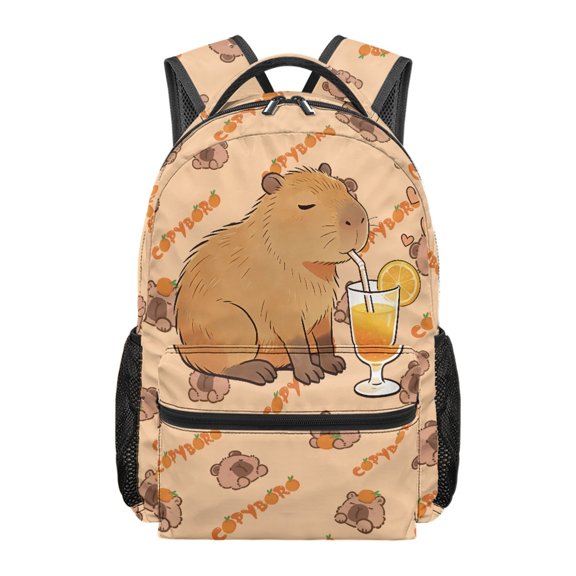 HUIACONG Student School Bag, Capybara Drinking Orange Juice Polyester Water Resistant School Bookbag Spacious Main Compartment School Backpack for Daily School