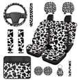 thumbnail image 1 of HUIACONG Stylish Cow Print Seat Covers for Cars for Women Full Set with Steering Wheel Cover Seat Belt Pads Center Console Cover Coasters Headrest Cover Keychain,14 Pcs,Washable & Universal Fit, 1 of 8