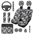 thumbnail image 1 of HUIACONG Sugar Skull Car Accessories Set 14 Pcs Universal Front and Back Seat Covers Full Set with Steering Wheel Cover Armrest Cover Seat Belt Pads Headrest Cover Coasters Keychain Universal Fit, 1 of 8