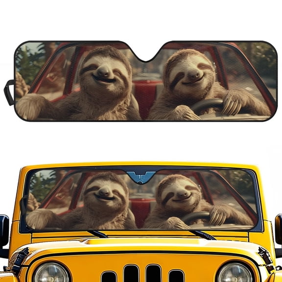 HUIACONG Sun Shade Windshield Compatible with Jeep Wrangler JK JL Windshield Shade Heat Shield Windshield Cover Bolck UV Rays & Protect Car Interior Sloth