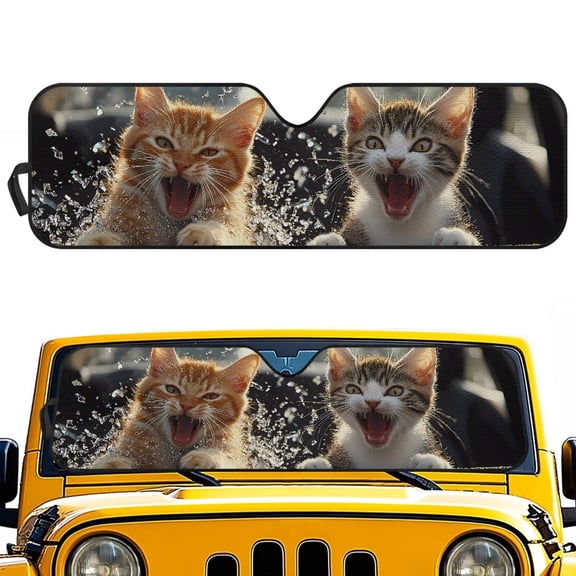 HUIACONG Sun Shade Windshield Compatible with Jeep Wrangler JK JL Windshield Shade Heat Shield Windshield Cover Bolck UV Rays & Protect Car Interior Two Cute Cats