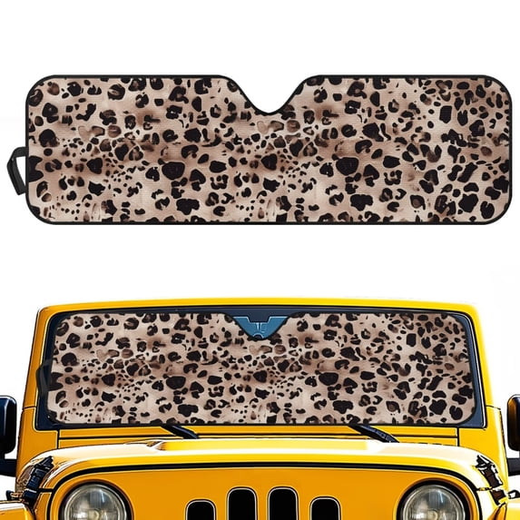 HUIACONG Sun Shade Windshield for Jeep Wrangler JK JKU JL JLU1997-2024,Window Sun Visor for UV Rays & Heat Protection,Brown Leopard Print Windshield Sunshade