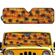 HUIACONG Sun Shade Windshield for Jeep Wrangler JK JKU JL JLU1997-2024,Window Sun Visor for UV Rays & Heat Protection, Orange Coconut Tree Windshield Sunshade