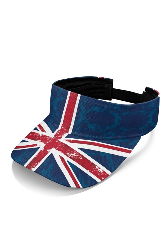 Sun Visor with Distressed Union Jack, Polyester Sun Visor Hat with UV Protection, Adjustable for Travel and Cycling for Men and Women
