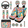 thumbnail image 1 of HUIACONG Hippie Flower Car Seat Covers Full Set with Steering Wheel Cover Armrest Cover Seat Belt Pads Headrest Covers Coasters Keychain 14 Pcs Cute Car Accessories for Women Interior, 1 of 8