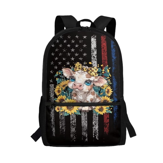 HUIACONG Sunflower Cow Print School Backpack for Age 6-18 Large Capacity Lightweight Water Resistant Bookbag for Boys Girls Elementary Middle High School Students Daily Use