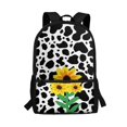 thumbnail image 1 of HUIACONG Sunflower Cow Print School Backpack for Daily Student Use Lightweight Multi Compartment Large Capacity for Boys Girls Ages 6‑18 Back to School, 1 of 6