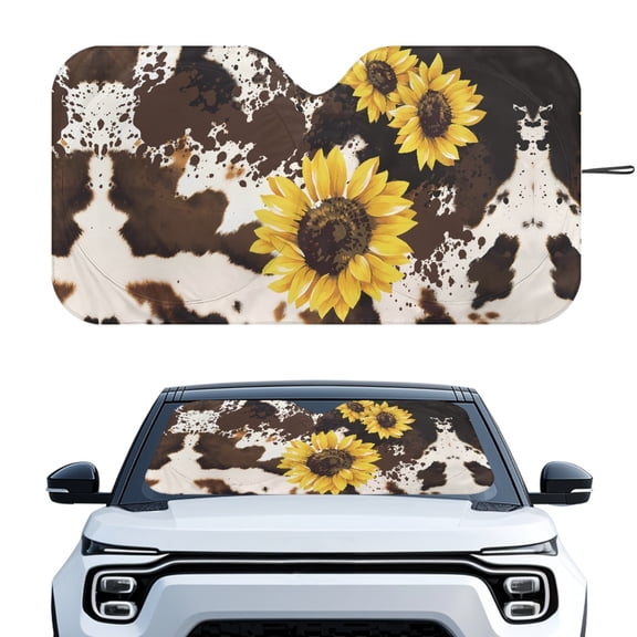 HUIACONG Sunflower Cow-patterned Foldable Foldable Sunshade for Car SUV Car Windshield Sun Shade Custom-fit