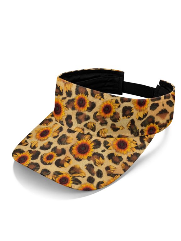 Sunflower Leopard Print Pattern Stylish Sun Visor Cap for Golf Sports, Empty Top UV Protection Sun Visor Hat