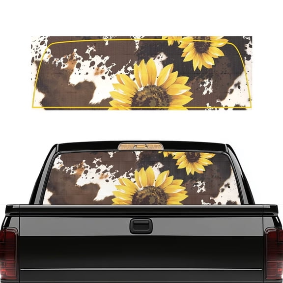 HUIACONG Sunflower Rear Window Decal Pickup Car Window Stickers Cow Print Truck Accessories Decal Truck Rear Windows Graphics Perforated Window Film Decals for Trucks SUV