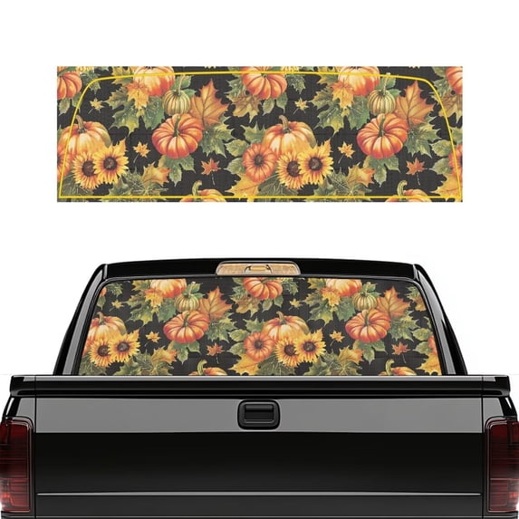 HUIACONG Sunflowers Truck Back Window Decals Pumpkin Truck Rear Window Graphics Decal Perforated Window Film Decal Easy to Install Full Windows Coverage Fit Most Pickup Trucks SUV