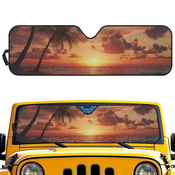 HUIACONG Sunset Beach Sun Shade Windshield Compatible with Jeep Wrangler JK JL Windshield Shade Heat Shield Windshield Cover Bolck UV Rays & Protect Car Interior