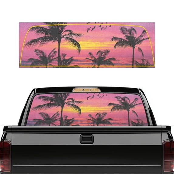 HUIACONG Sunset Rear Window Decal Palm Trees Back Window Decals Trucks Personalized Decoration Truck Rear Windows Perforated Decal Wrap 66 x 22 Inch for Trucks SUV