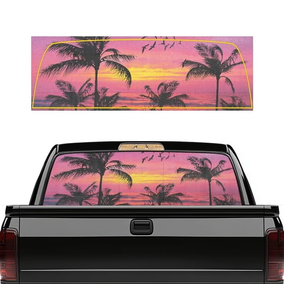 HUIACONG Sunset Rear Window Decal Palm Trees Back Window Decals Trucks Personalized Decoration Truck Rear Windows Perforated Decal Wrap 66 x 22 Inch for Trucks SUV