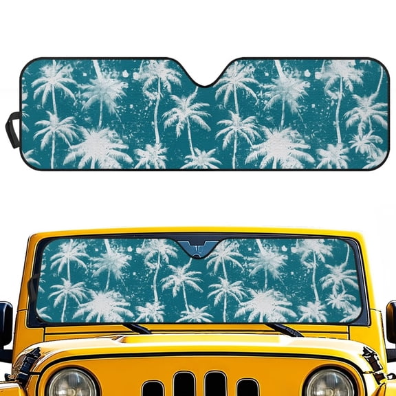 HUIACONG Sunshade Windshield, Sun Visor for UV Rays & Heat Protection, Suitable for Wrangler, Compass, Gladiator & Renegade , Accessories for Jeep Wrangler | X-Small - 60x21 inches Coconut Tree